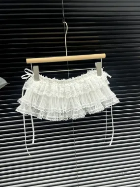Fashion Lace Cute Skirts Women Clothing 2025 Faldas Mujer De Moda Korean Gauze Jupe Summer Saia Bandage Sweet Y2k Mini Skirt