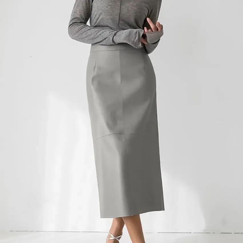 French Fashion Slit Leather Skirt