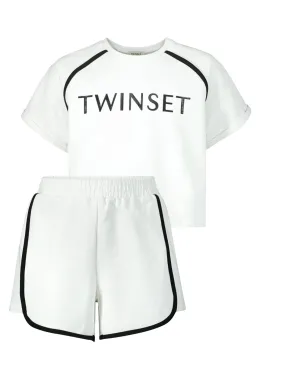 Girl's Set-Cotton T-Shirt & Shorts-white