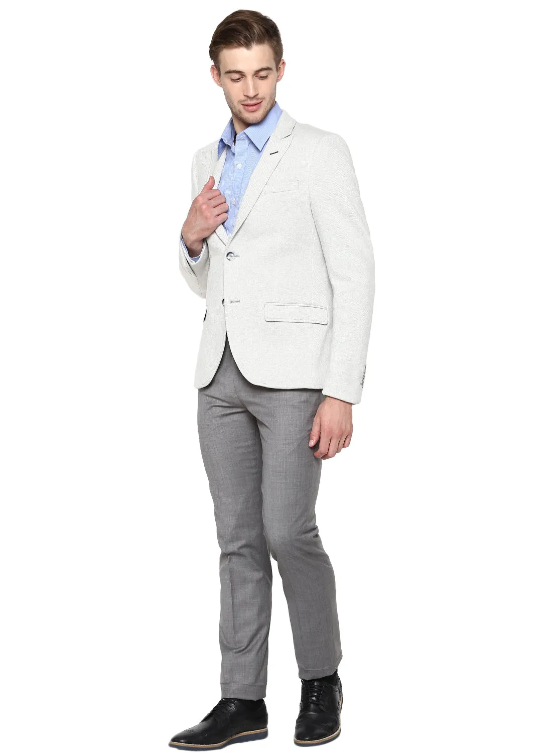Grey Knit Peak Collar Jacket