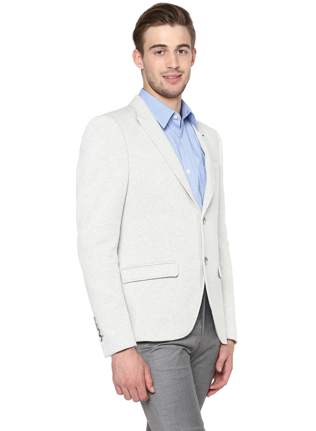 Grey Knit Peak Collar Jacket