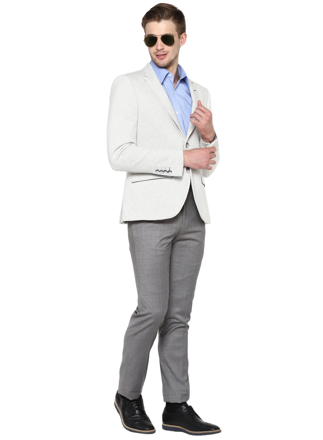 Grey Knit Peak Collar Jacket
