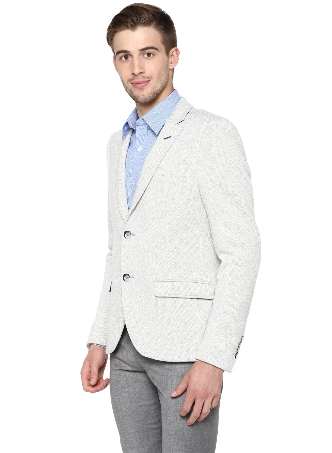 Grey Knit Peak Collar Jacket