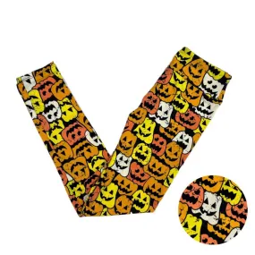 Halloween 2022 - Leggings: Orange Pink Yellow Jack-O-Lanterns