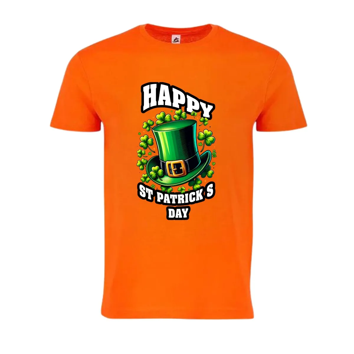 Happy St. Patrick's Day" Orange T-Shirt with Top Hat Design