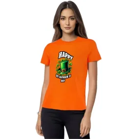 Happy St. Patrick's Day" Orange T-Shirt with Top Hat Design