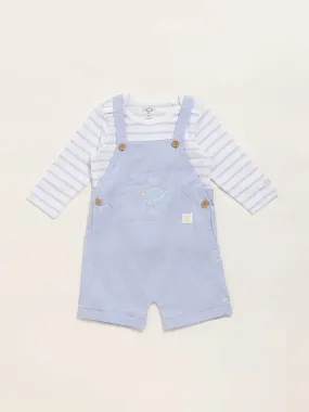 HOP Baby Blue Striped T-Shirt & Dungaree Set