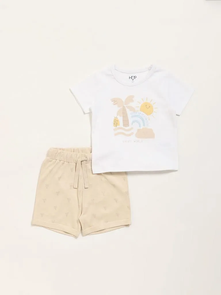 HOP Baby White Printed T-Shirt with Shorts