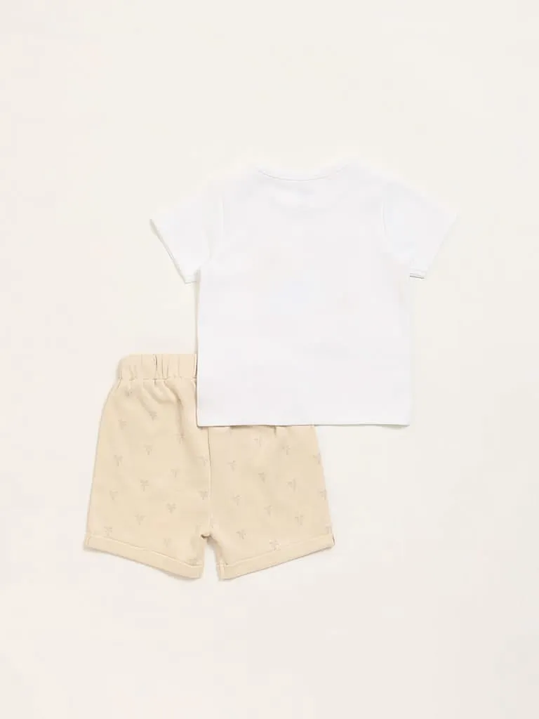 HOP Baby White Printed T-Shirt with Shorts