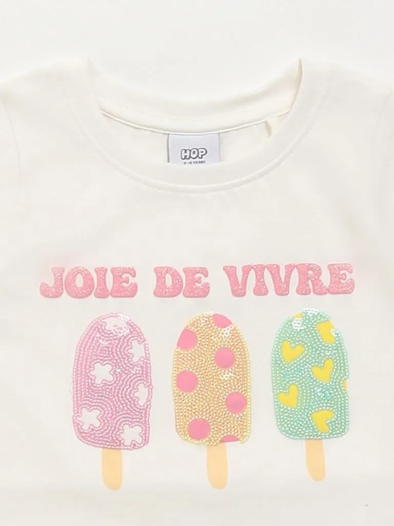 HOP Kids Off-White Embellished T-Shirt