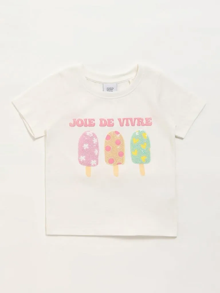 HOP Kids Off-White Embellished T-Shirt