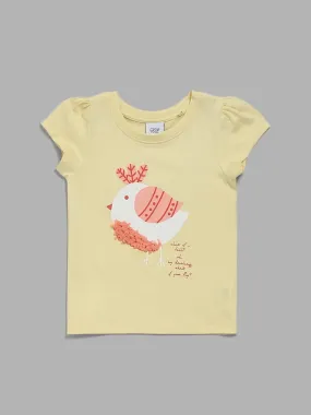 HOP Kids Yellow Bird Printed T-Shirt