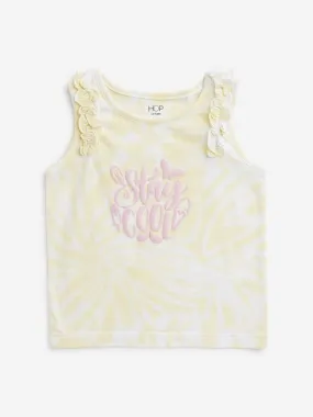 HOP Kids Yellow Tie-Dye Design Ruffled Top