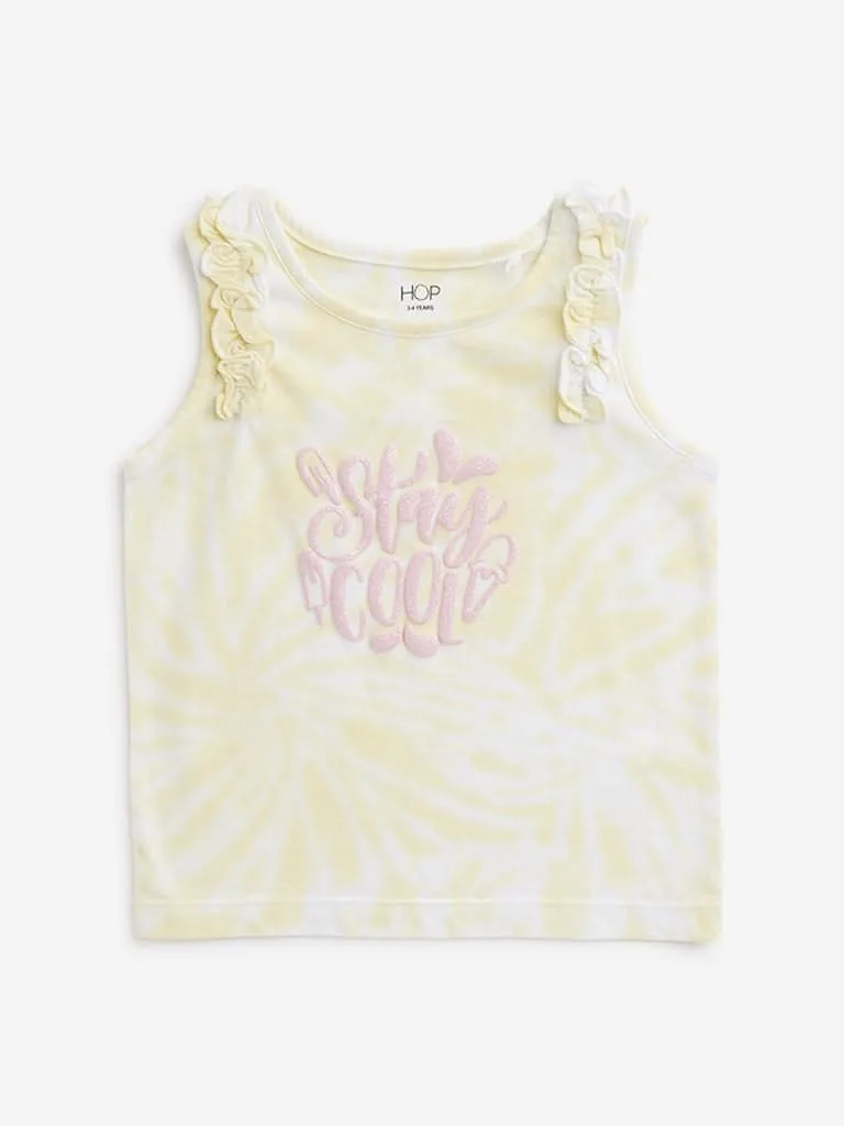 HOP Kids Yellow Tie-Dye Design Ruffled Top