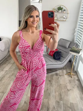 HOT PINK PLEATED JUMPSUIT
