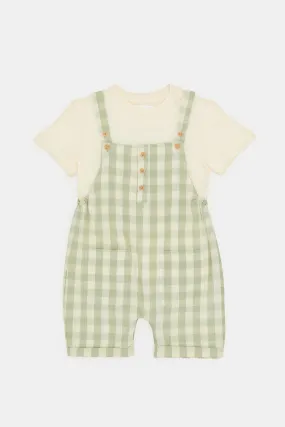 Infant Boys Green Check Gingham Dungaree Set (2 Piece)