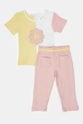 Infant Girls Pink T-Shirt And Trouser Casual Set (2 Piece)