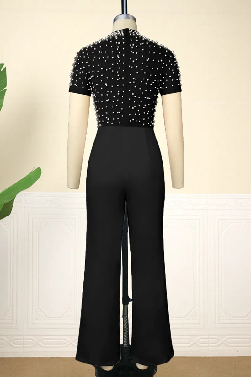 JE705 Pearl Beaded Slim Jumpsuit