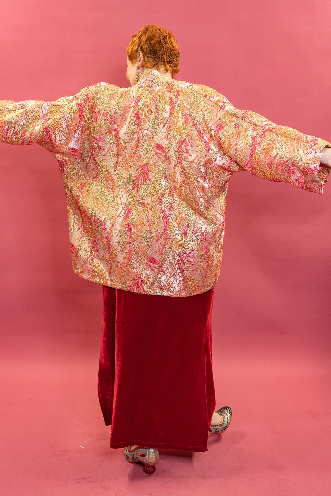 Kimono Jacket in Gold & Coral