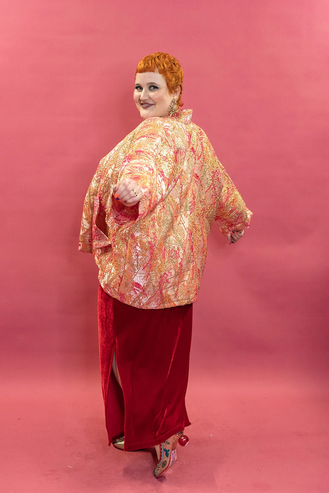Kimono Jacket in Gold & Coral