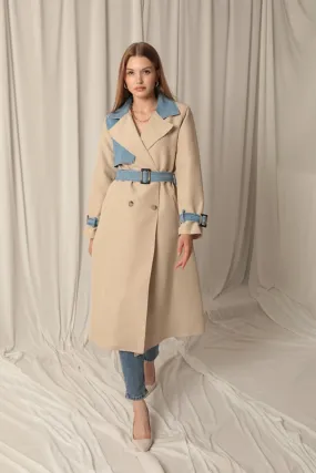 KKT Torino Fabric Women's Stone Trench Coat - Collado-Villalba