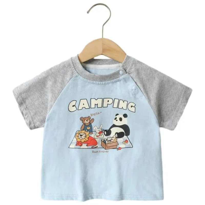 Korean Top 1-5T Kids Summer Boy Girl T-shirt Cartoon Printed Cotton Breathable Short Sleeve Toddler Children T Shirt