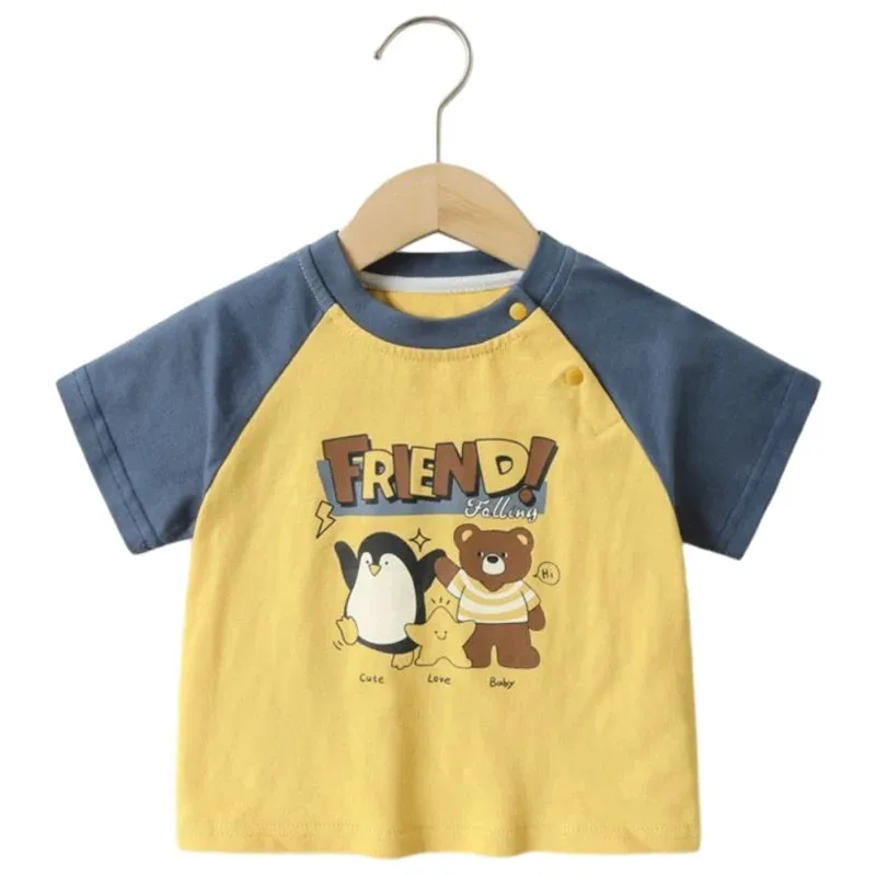 Korean Top 1-5T Kids Summer Boy Girl T-shirt Cartoon Printed Cotton Breathable Short Sleeve Toddler Children T Shirt