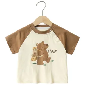 Korean Top 1-5T Kids Summer Boy Girl T-shirt Cartoon Printed Cotton Breathable Short Sleeve Toddler Children T Shirt