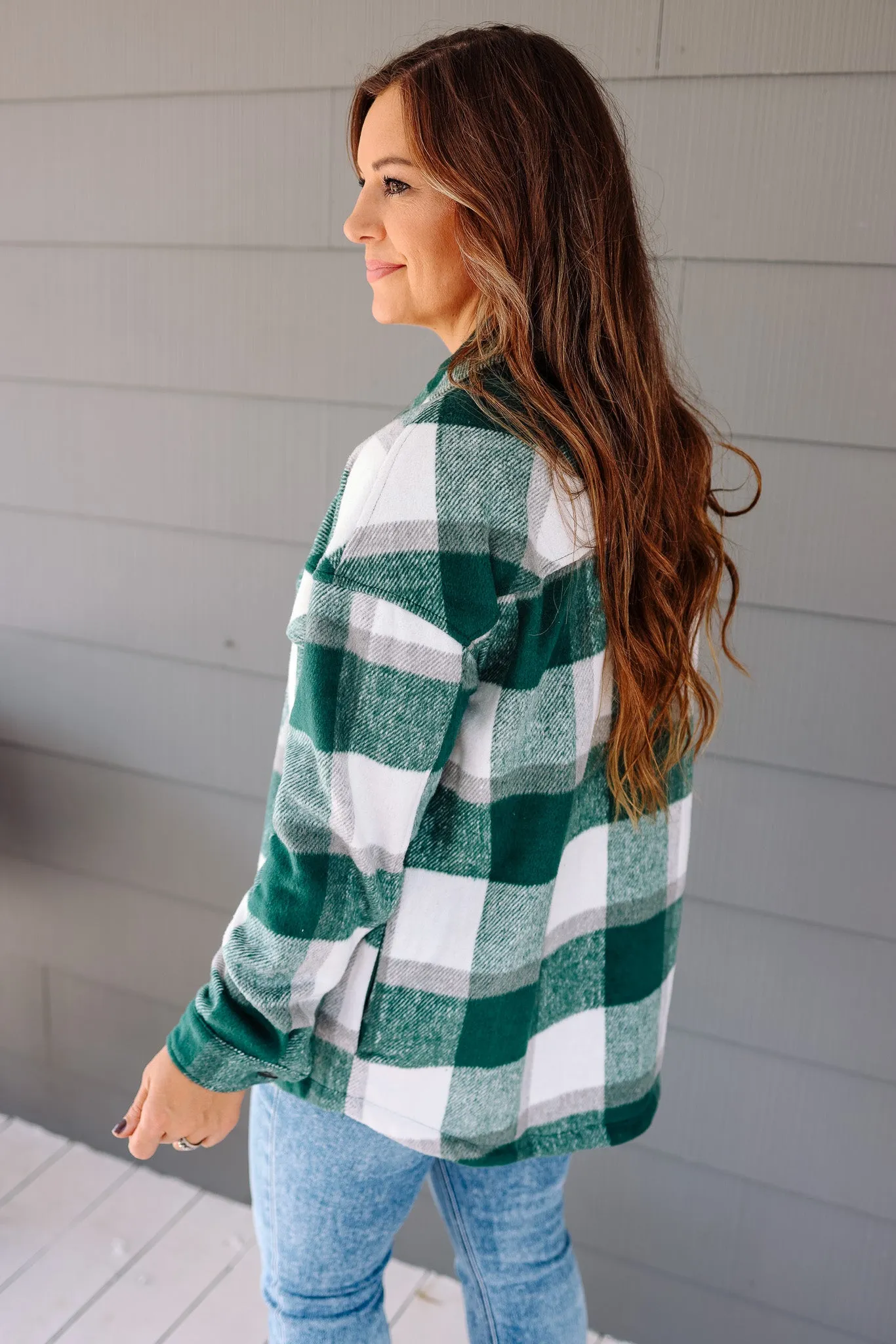 Kristin Plaid Shacket - Forest Green