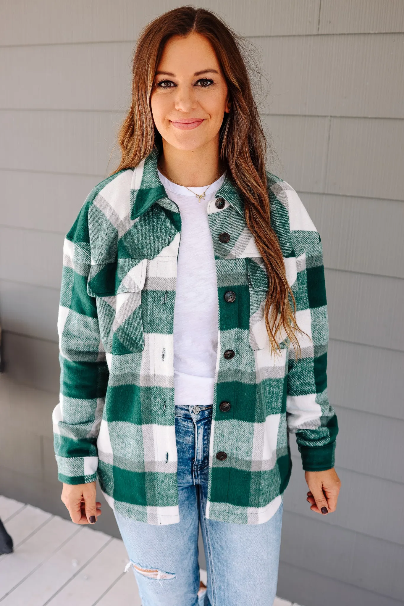 Kristin Plaid Shacket - Forest Green