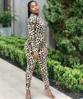 Leopard print knit jumpsuit