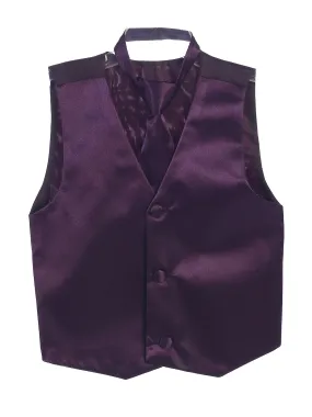 Little Boys Eggplant Three Button Satin Vest Tie 2 Pc Set 2-6