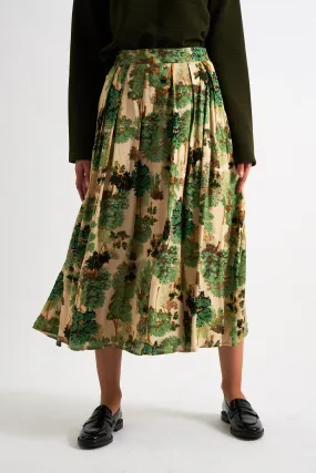 Lizea Forest Scape Print Midi Skirt - Green