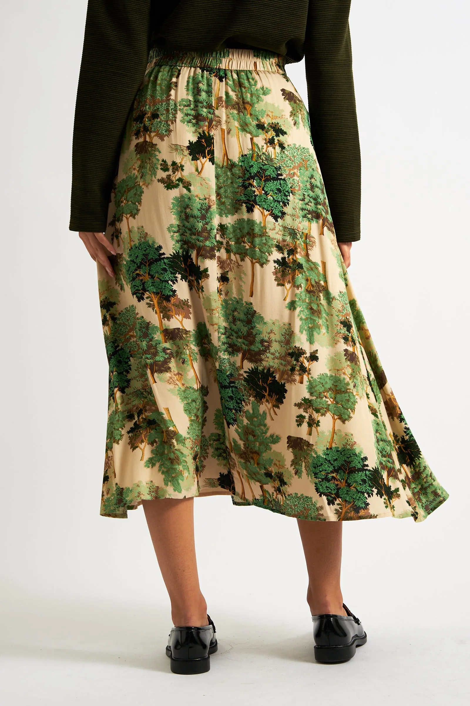 Lizea Forest Scape Print Midi Skirt - Green