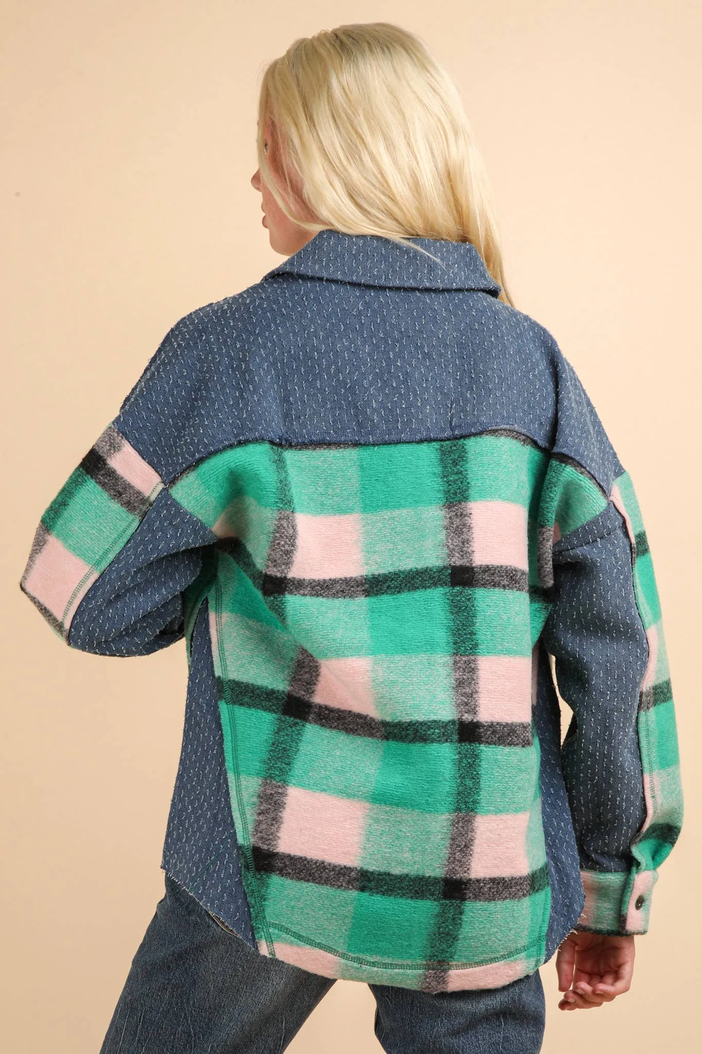LONG SLEEVE PLAID FLANNEL WITH DENIM CONTRAST