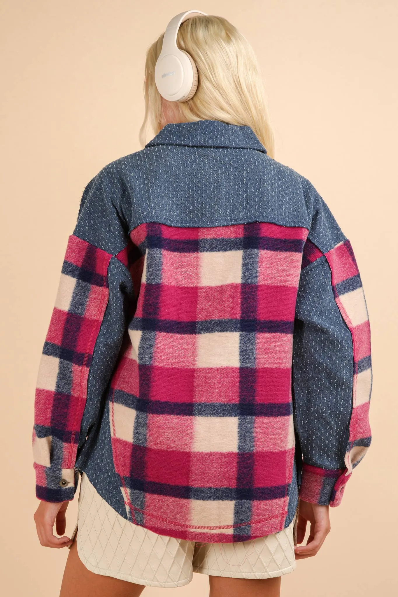LONG SLEEVE PLAID FLANNEL WITH DENIM CONTRAST