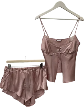 Lounge Underwear Pink Bow Satin Cami Pyjama Top & Shorts UK L