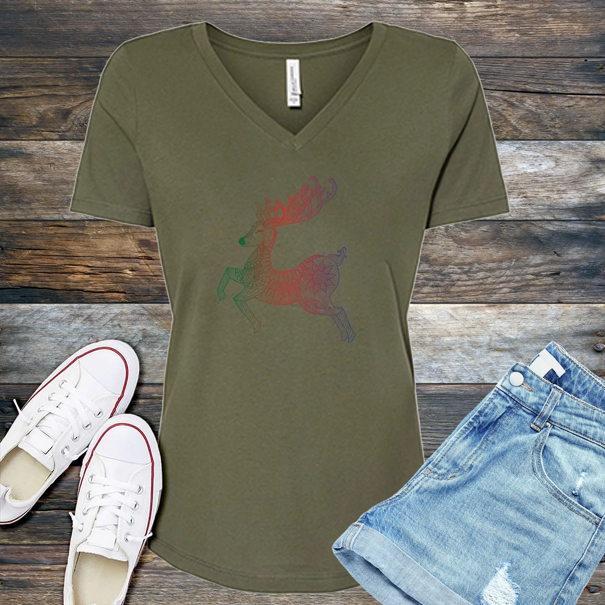 Mandala Reindeer V-Neck