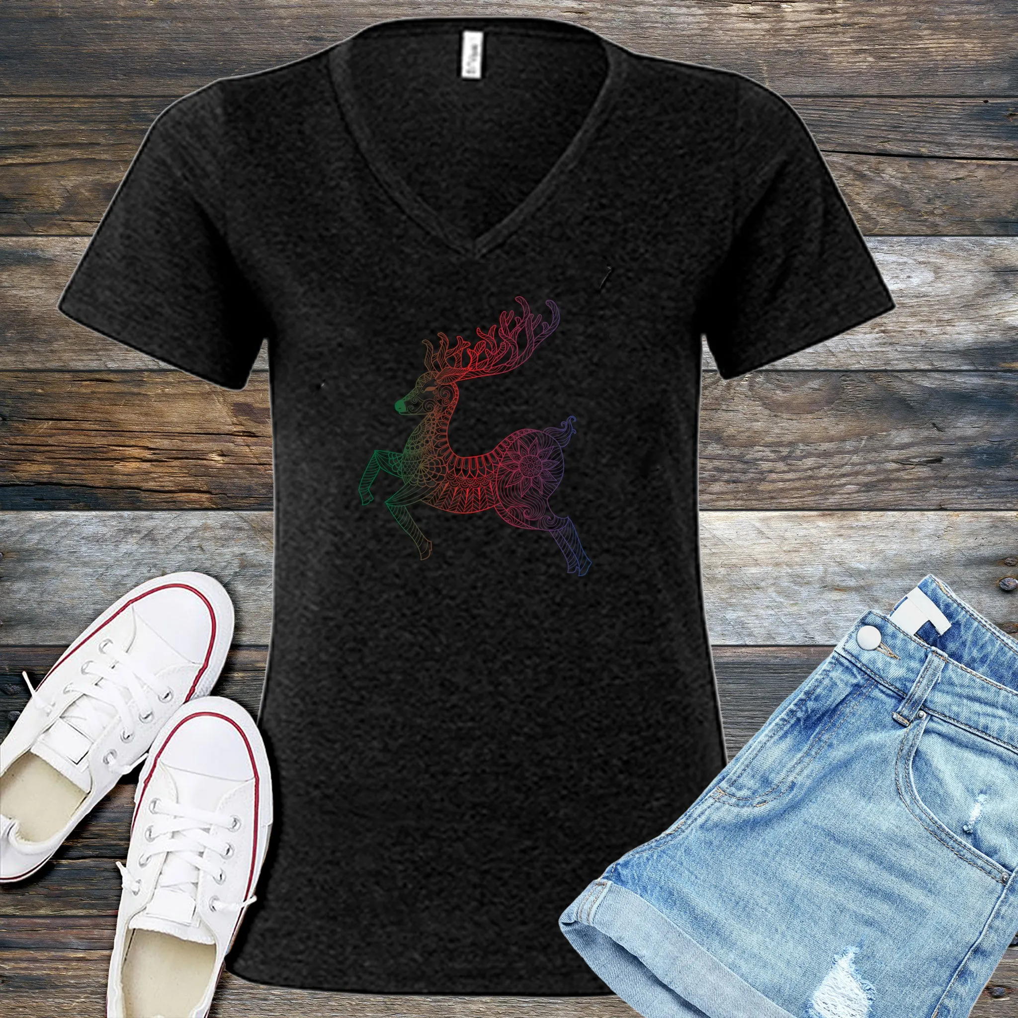 Mandala Reindeer V-Neck