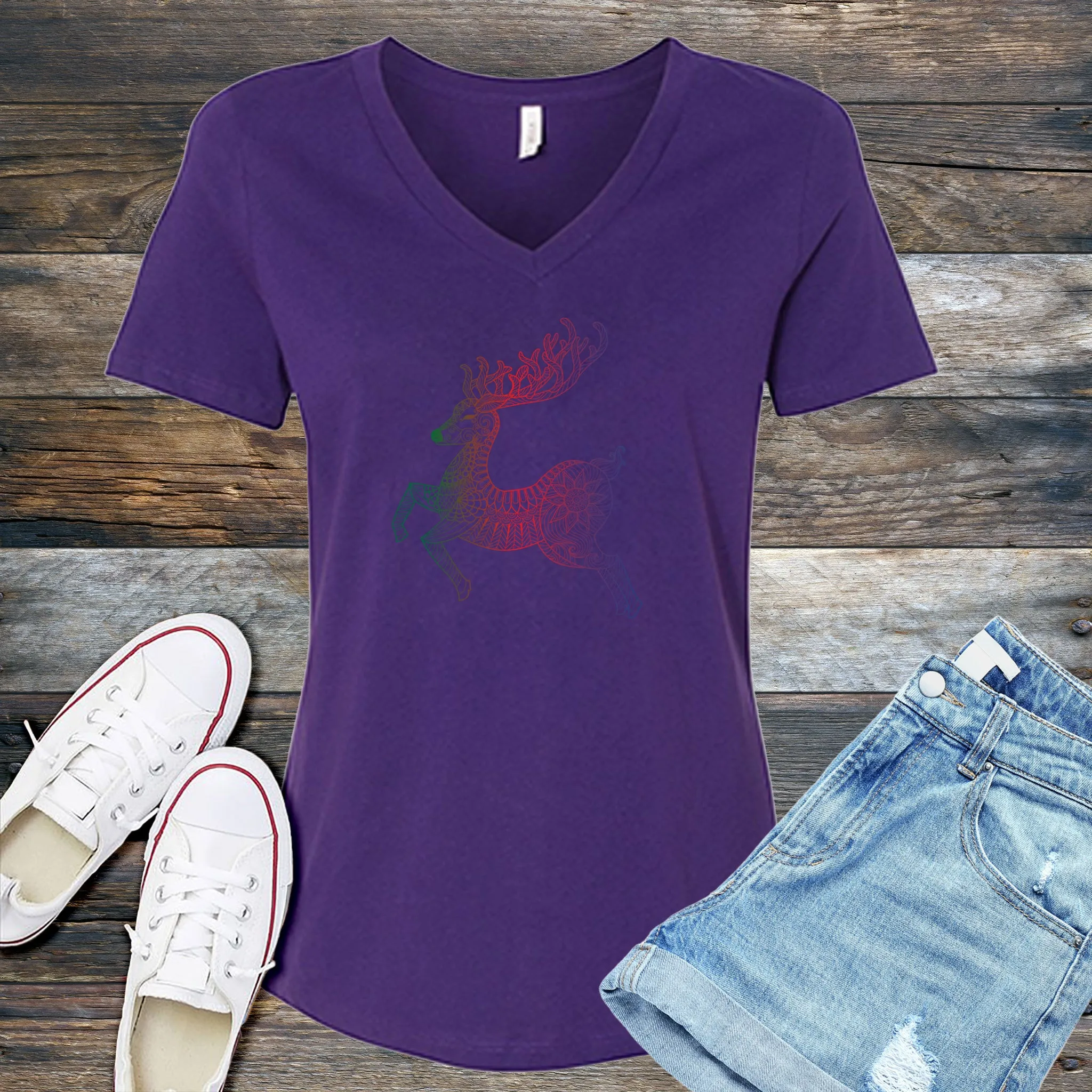 Mandala Reindeer V-Neck
