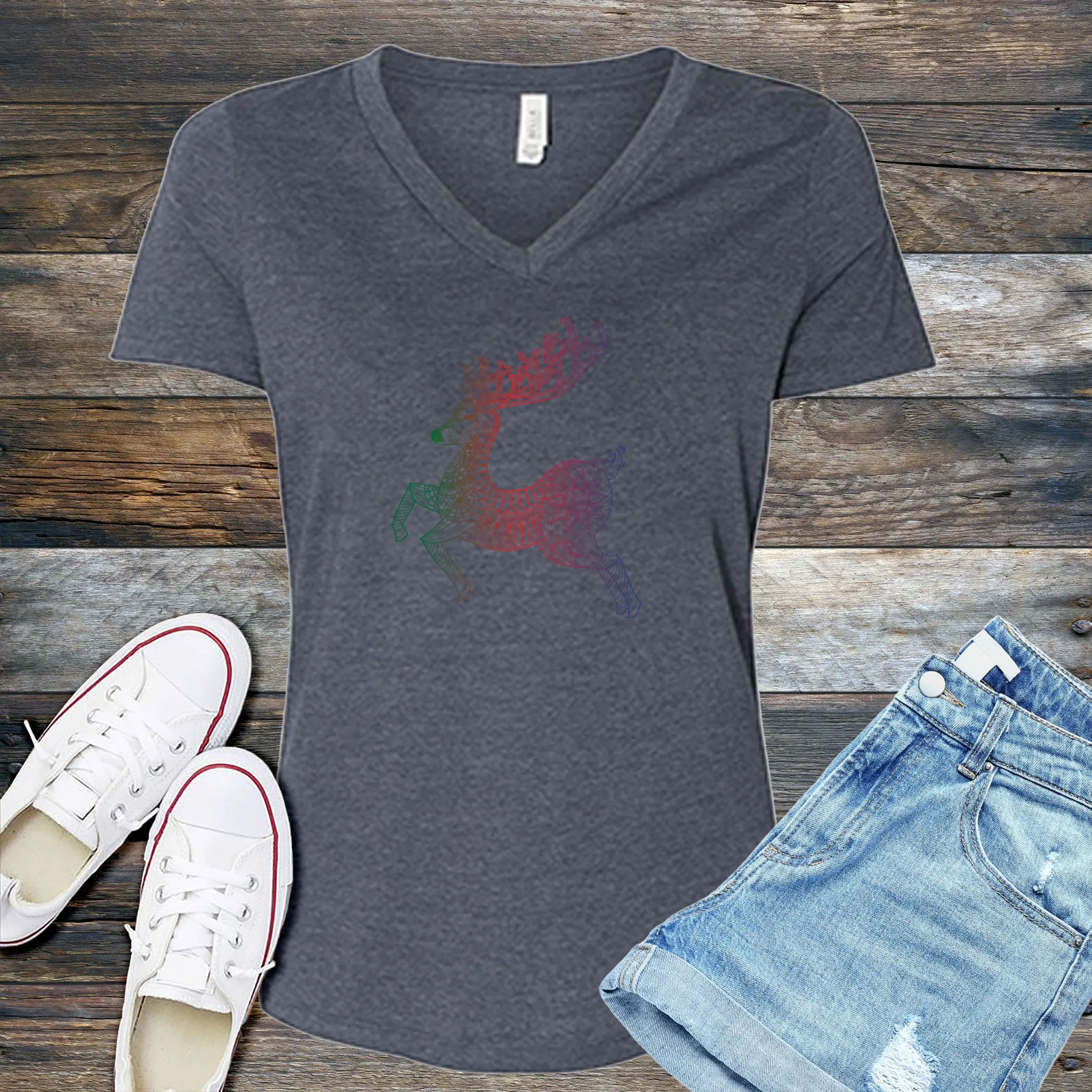 Mandala Reindeer V-Neck