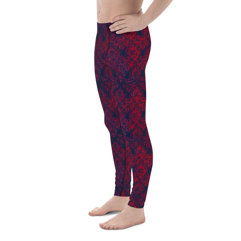 Men's Leggings, Vintage, Dark Navy, Crimson, Workout Pants for Men