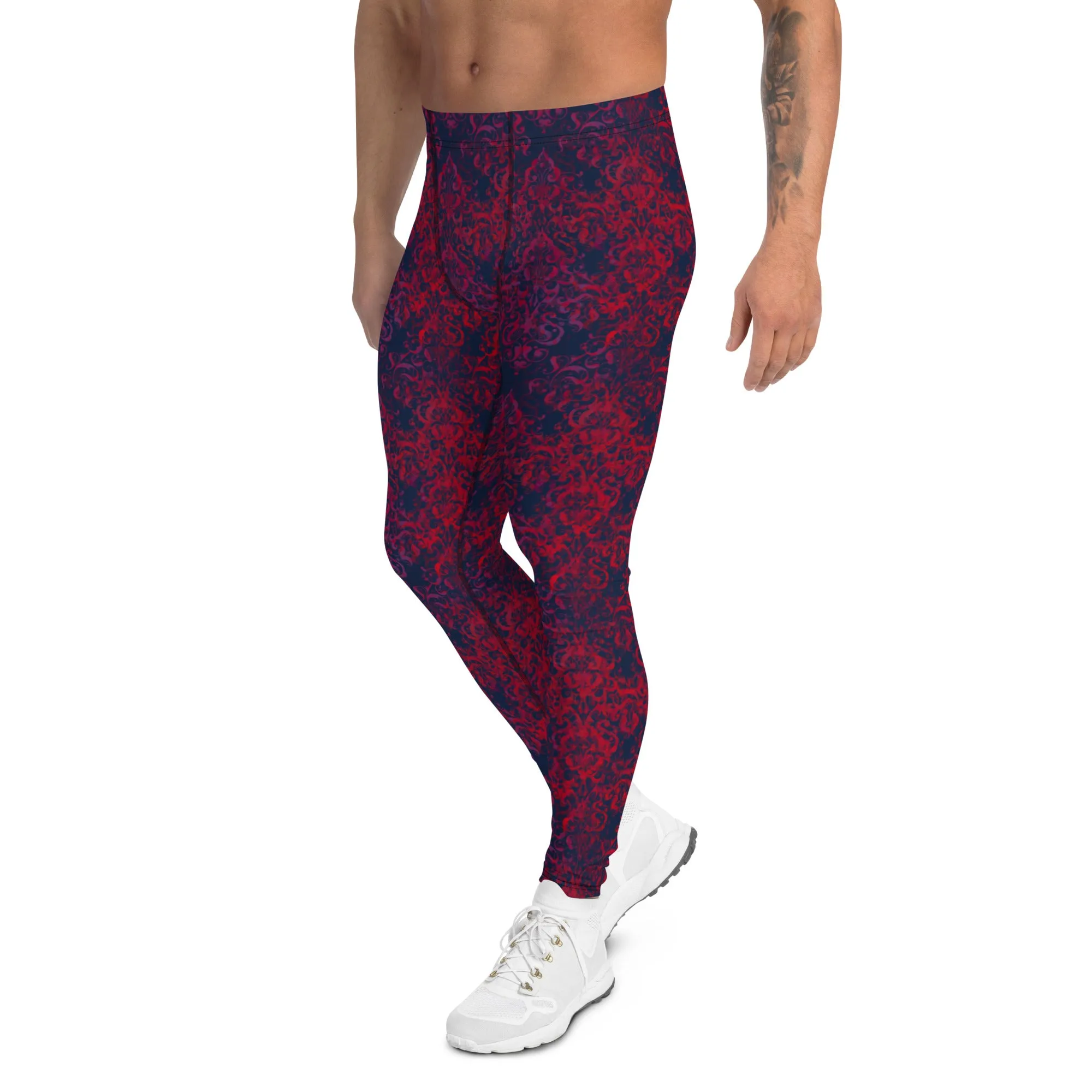 Men's Leggings, Vintage, Dark Navy, Crimson, Workout Pants for Men