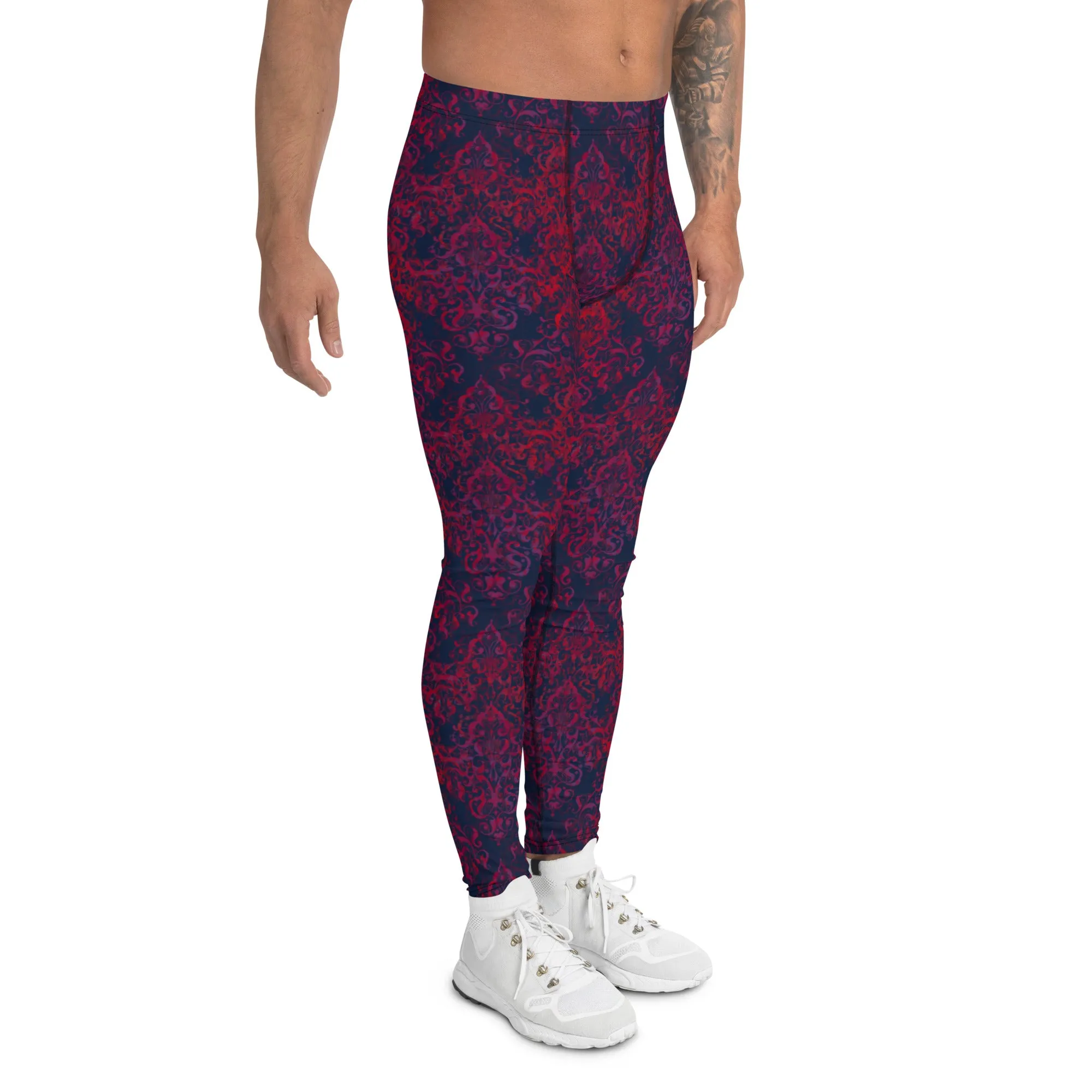 Men's Leggings, Vintage, Dark Navy, Crimson, Workout Pants for Men