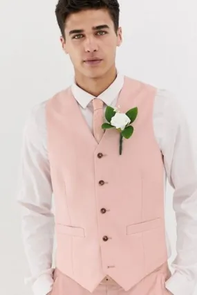 Men's Peach Formal Event Vest Coat Wedding Waistcoat Dinner Vest Wear Elegant Wear Pink Grooms Vestcoat Gift For Him