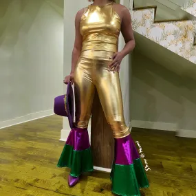 METALLIC MARDI GRAS BELL BOTTOM LEGGINGS
