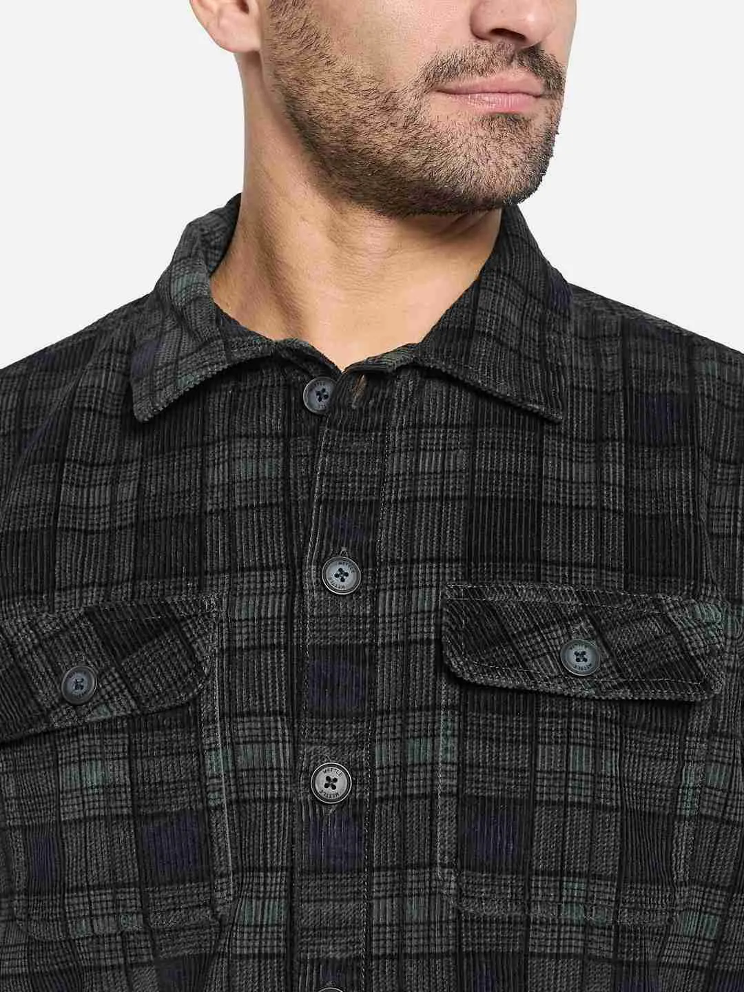 METTLE Men Spread Collar Tartan Checked Casual Shirt