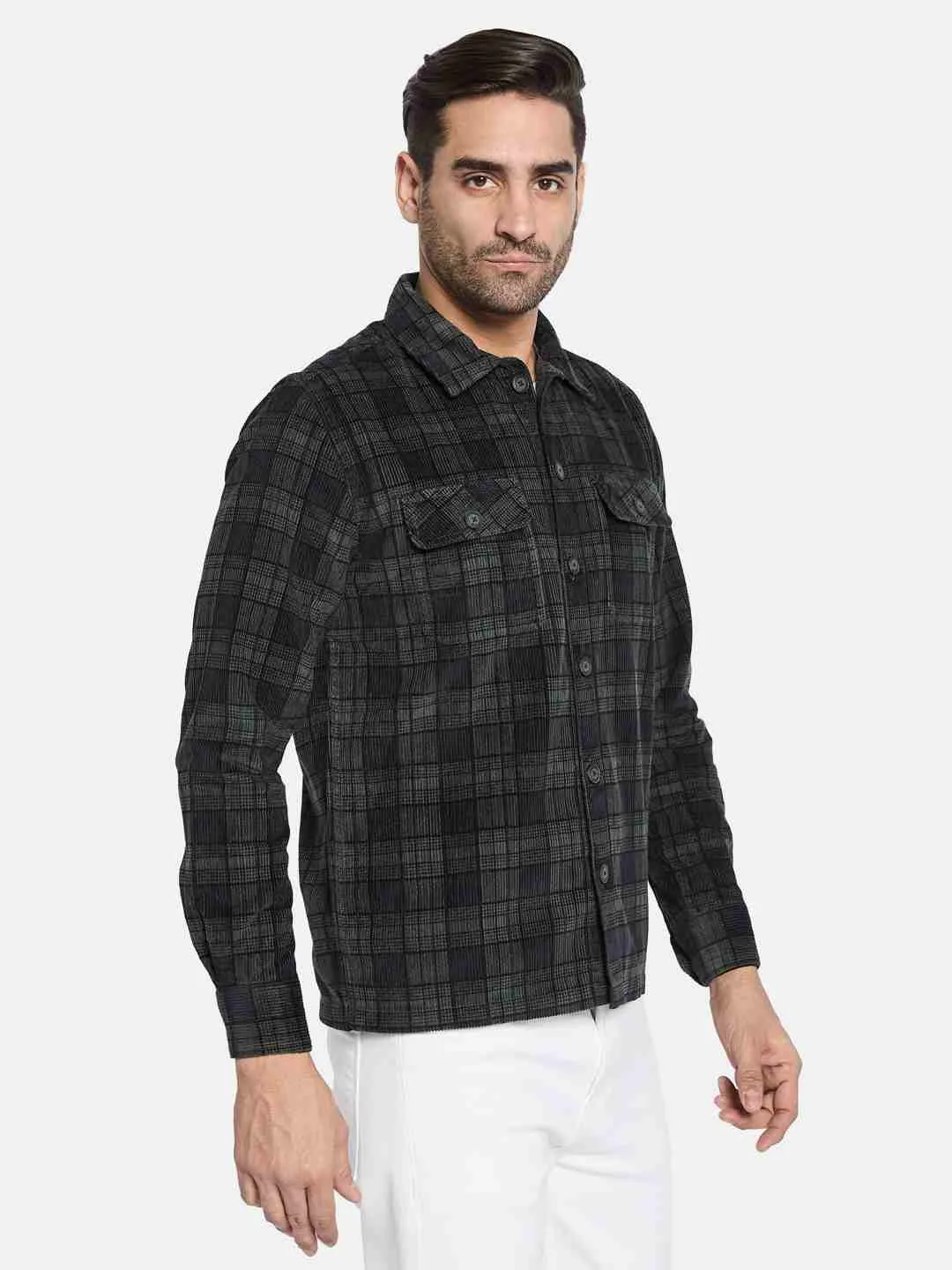 METTLE Men Spread Collar Tartan Checked Casual Shirt