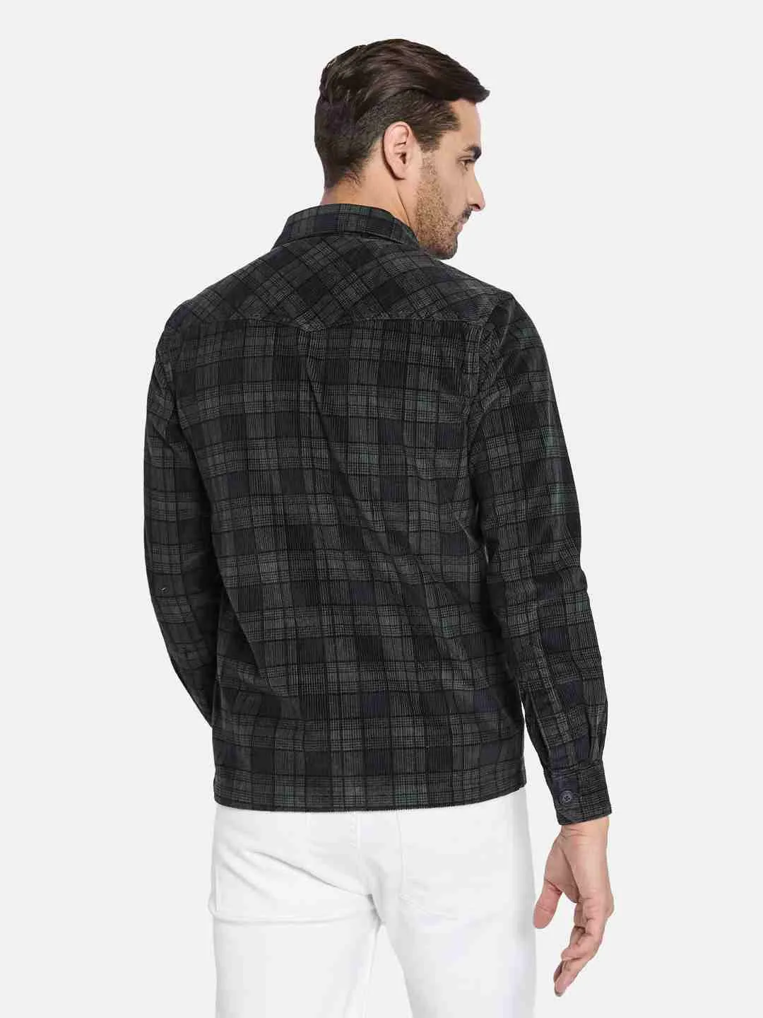 METTLE Men Spread Collar Tartan Checked Casual Shirt