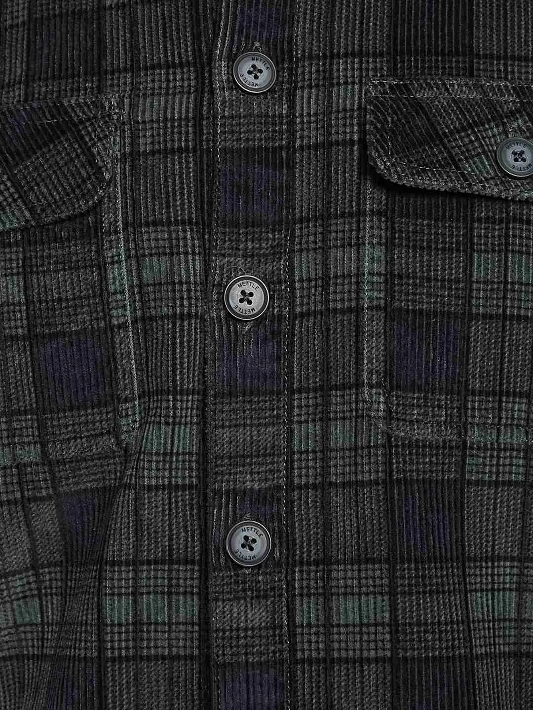 METTLE Men Spread Collar Tartan Checked Casual Shirt